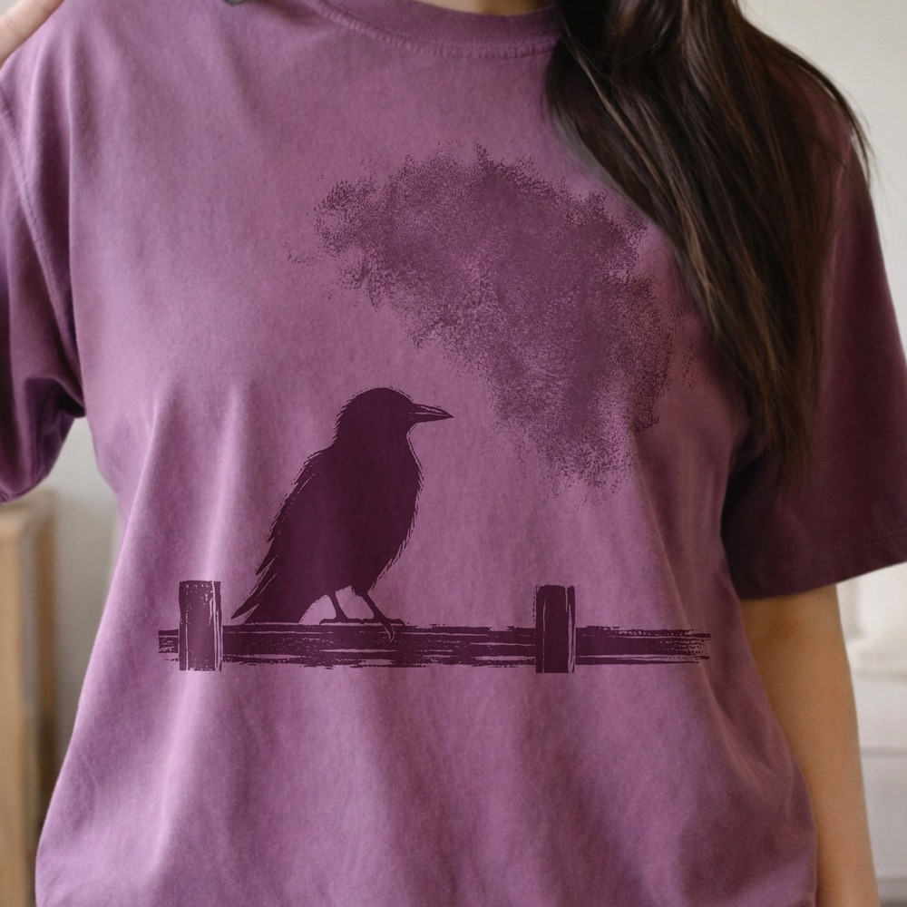 Crow Gripping the Fence Rail Ink Splatter Tee